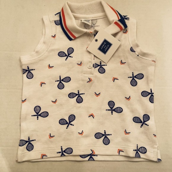 NWT Janie And Jack Infant White Sports Tennis Print Sleeveless Polo 12-18 Months - Picture 3 of 6
